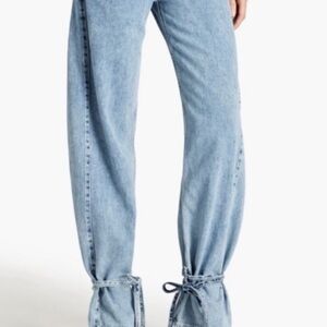 Rag & Bone Blue Flare Wide Leg Jeans with Bow Details